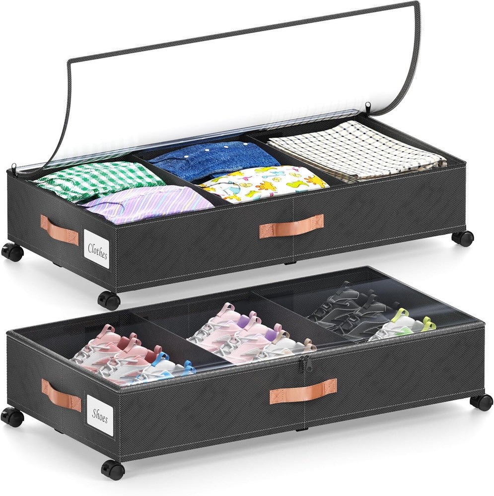 2-Pack Clear Under Bed Storage Containers with Wheels for Easy Access
