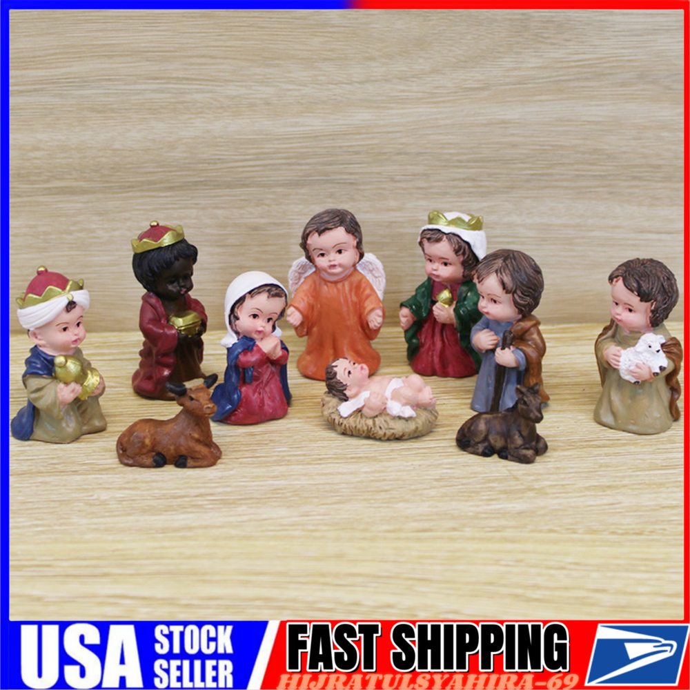 Nativity Figures Set Ornament Gifts Resin Christmas Jesus With LED Light Decor;