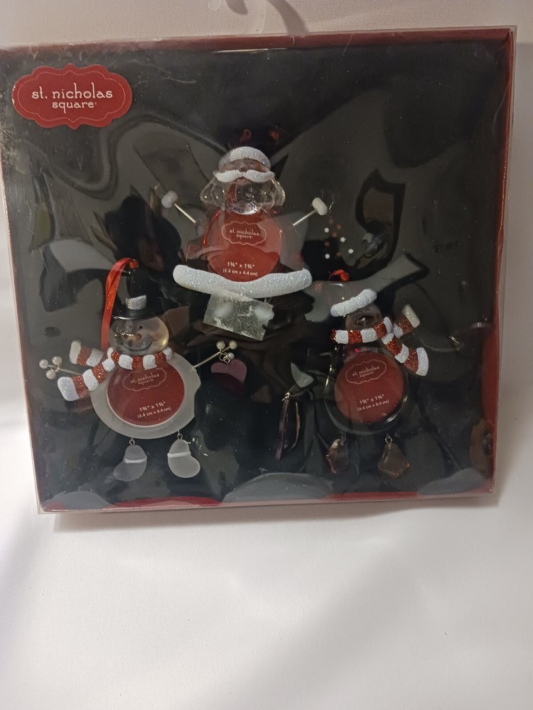 St. Nicholas Square Ornament Frames Set Of 3 Snowman Christmas Tree Mantle Decor
