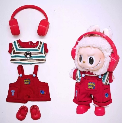 17cm LABUBU Monsters Plush Doll Red Stripe Outfit Set No Toys
