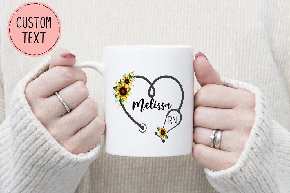 Personalized Nurse Mug Rn Stethoscope Custom Rn Gift Custom Mug Sunflowers