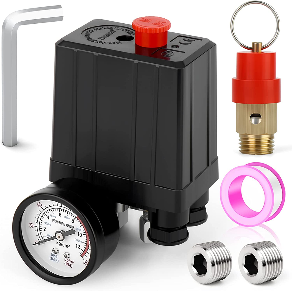 High-Pressure 90-120 PSI 4-Way Air Compressor Switch 110V-240V Replacement Control Valve