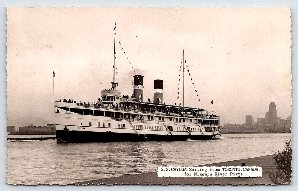 VINTAGE OLD ANTIQUE POSTCARD SS CAYUGA BOAT SHIP PORT TORONTO CANADA 1956