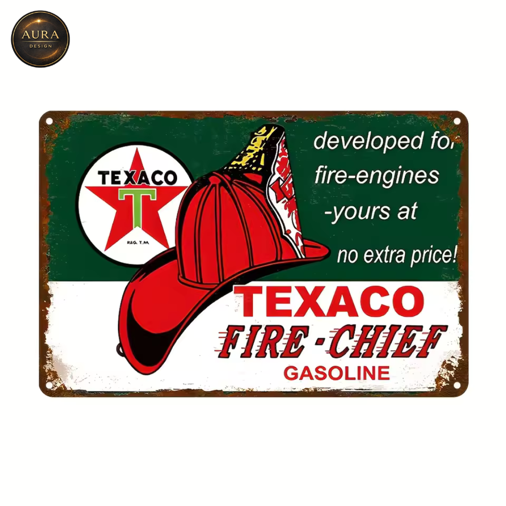 Texaco Fire Gasoline Metal Decorative Plaque - Vintage Wall Art Poster