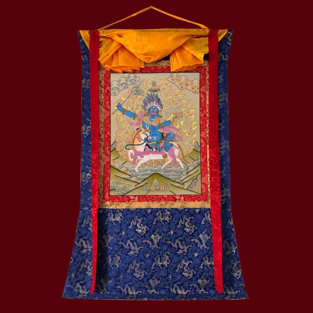 Silk Brocade Mounted Palden Lhamo Thangka Painting for Decoration