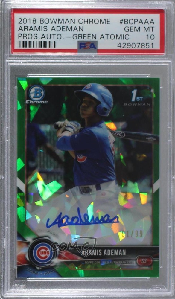 2018 Bowman Chrome HTA Green Atomic Refractor /99 Aramis Ademan PSA 10 Auto