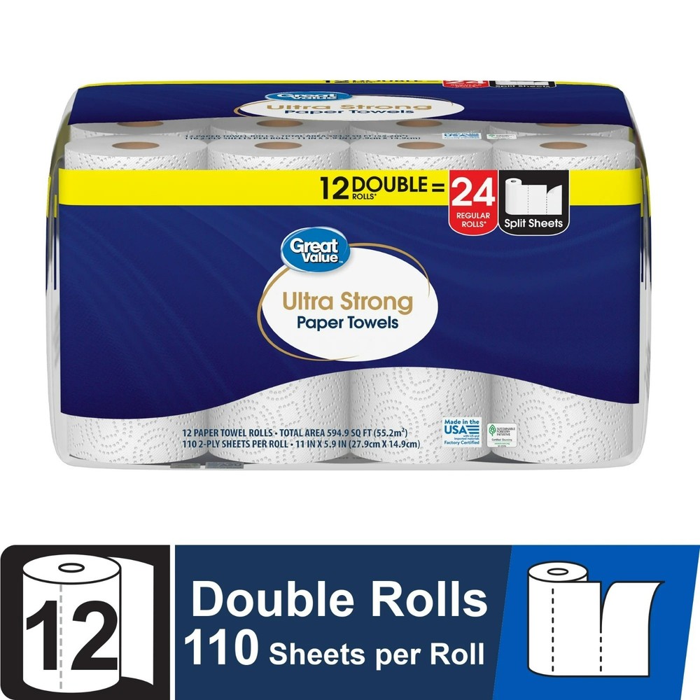Durable Ultra Strong Paper Towels 12 Double Rolls 110 Sheets Each