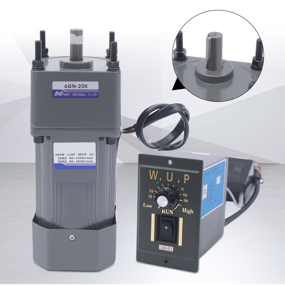 200W 110V AC Gear Motor Electric Variable with Speed Controller Single-phase 20K