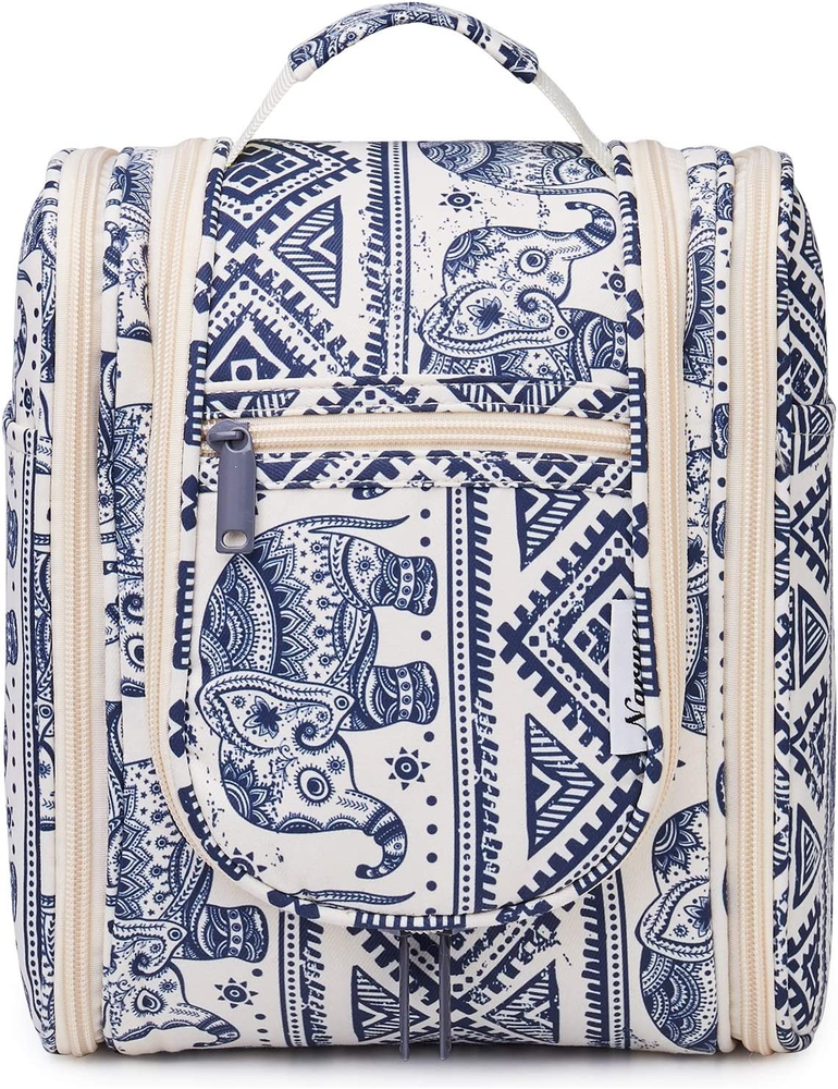 Small Hanging Toiletry Bag for Women – Travel Makeup Organizer, Medium, Elephant