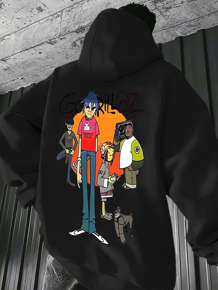Men's Gorillaz Graphic Hooded Sweatshirt - Official Band Merch with 4-Character