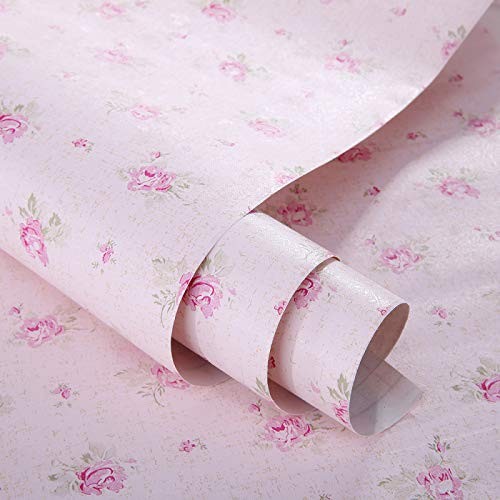 Pink Floral Drawer Shelf Liner Self Adhesive Decorative Rose 17.7x78.7 Inches