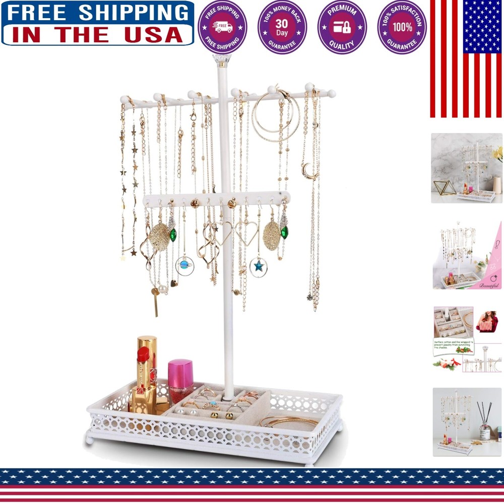 Elegant White Jewelry Tree Stand Organizer for Bracelets Necklaces and Earrings  