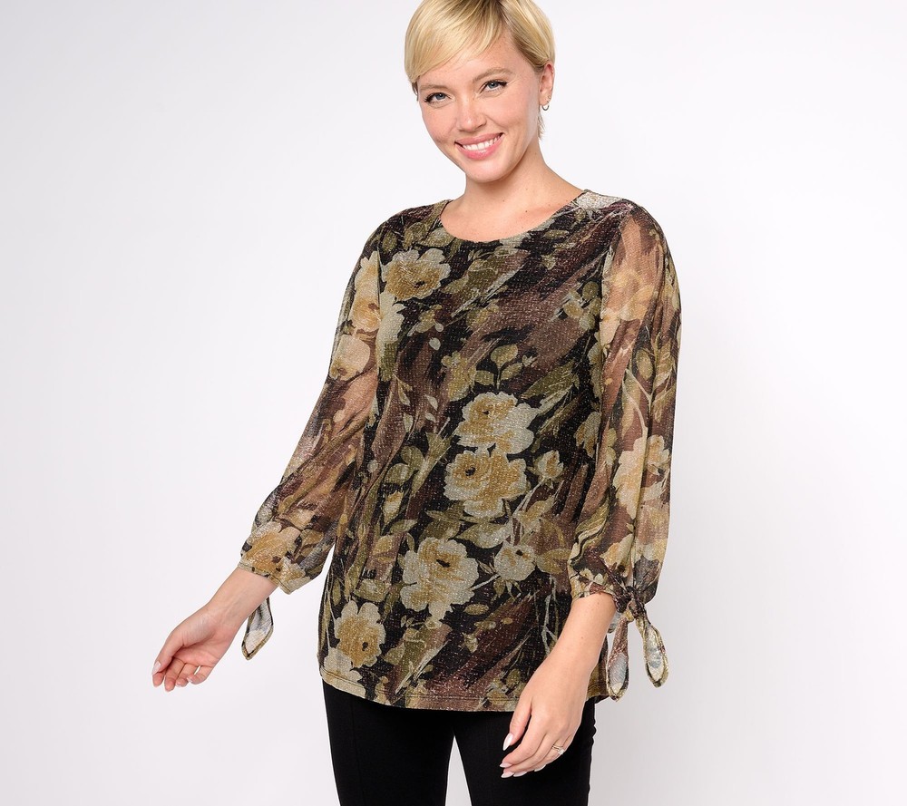 Susan Graver Women's Top Sz S Occasions Foil Printed Knit Multi-colored A618797