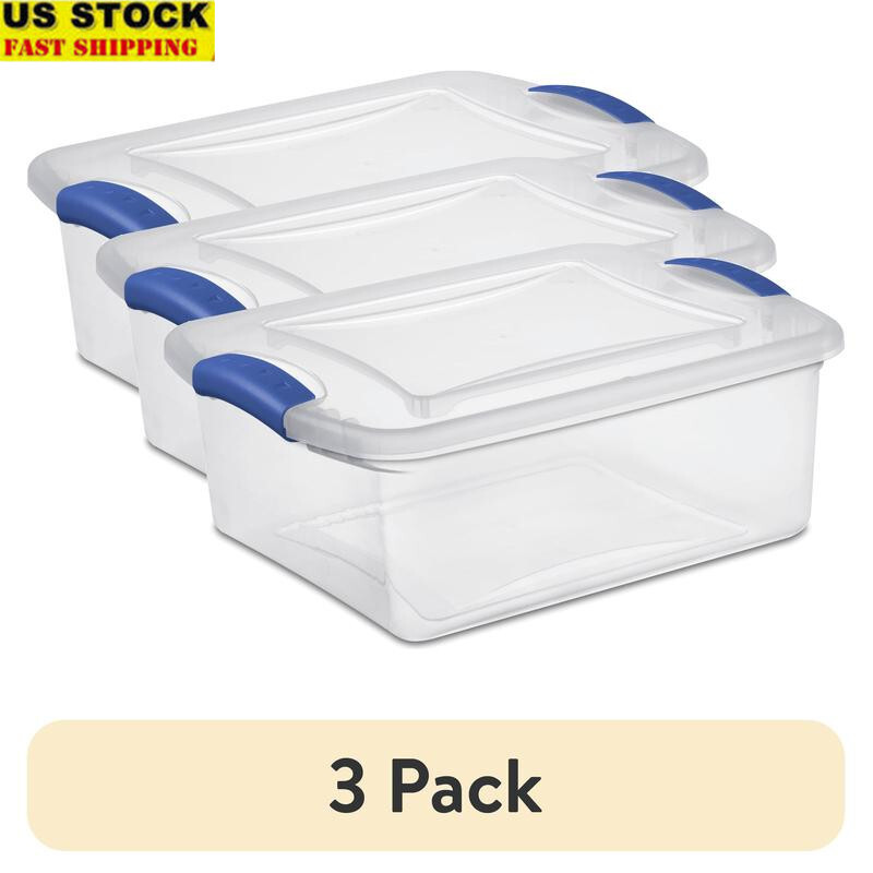 3 Pack Clear Plastic Latch Storage Box Organizing Solution Stackable Storage New