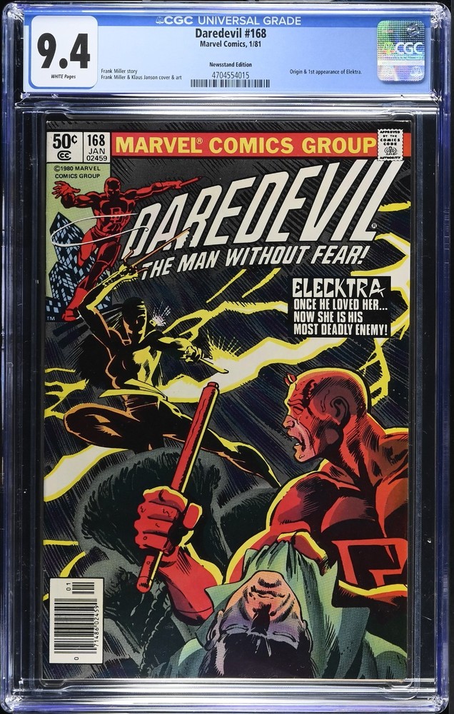 Daredevil #168 Newsstand CGC 9.4 Origin & 1st App. of Elektra Marvel Comics 1981