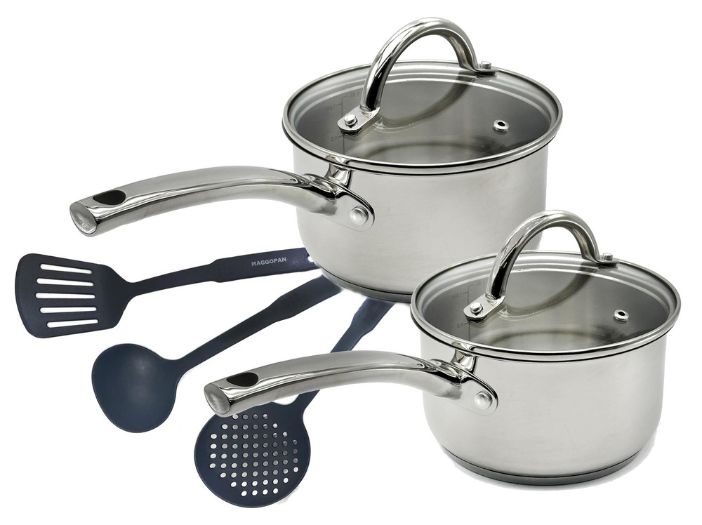 Stainless Steel Induction Saucepan Set with Glass Lid 7 Piece