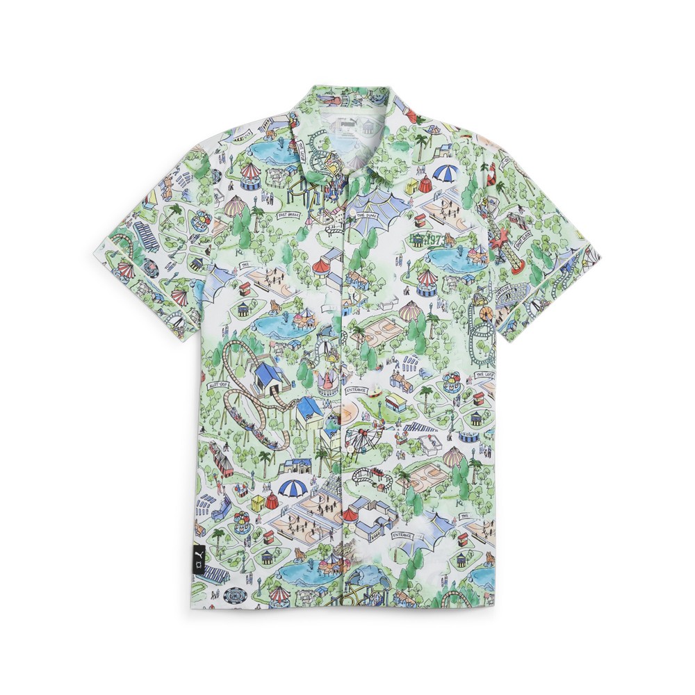 PUMA The Fairgrounds Resort Graphic Collared Short Sleeve Button Up Shirt Mens S