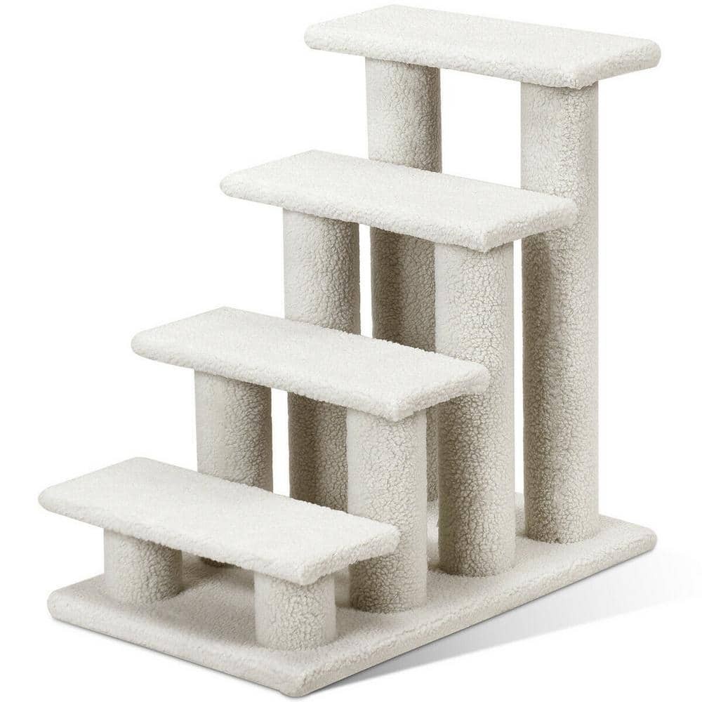 24-Inch 4-Step Carpeted Pet Stairs with Scratching Post for Cats