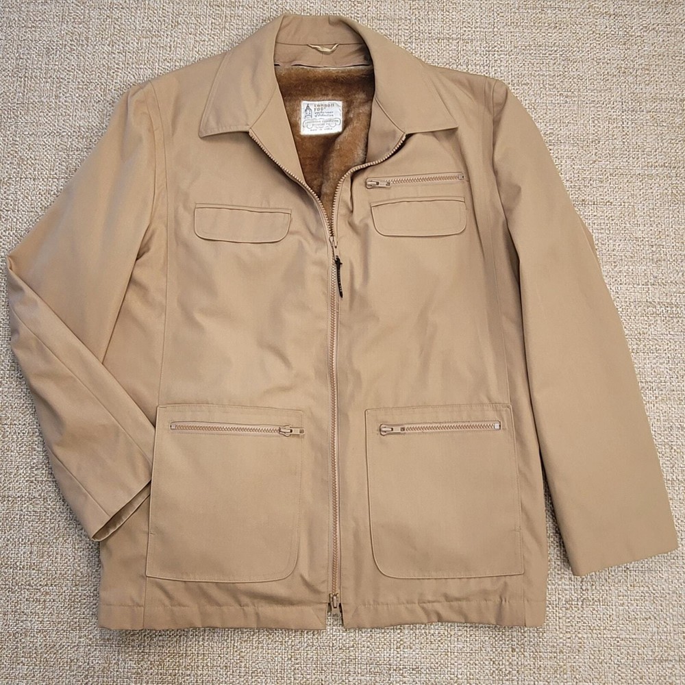 Vintage London Fog Men’s Tan Jacket Size 42 Reg with Removable Faux Fur Lining