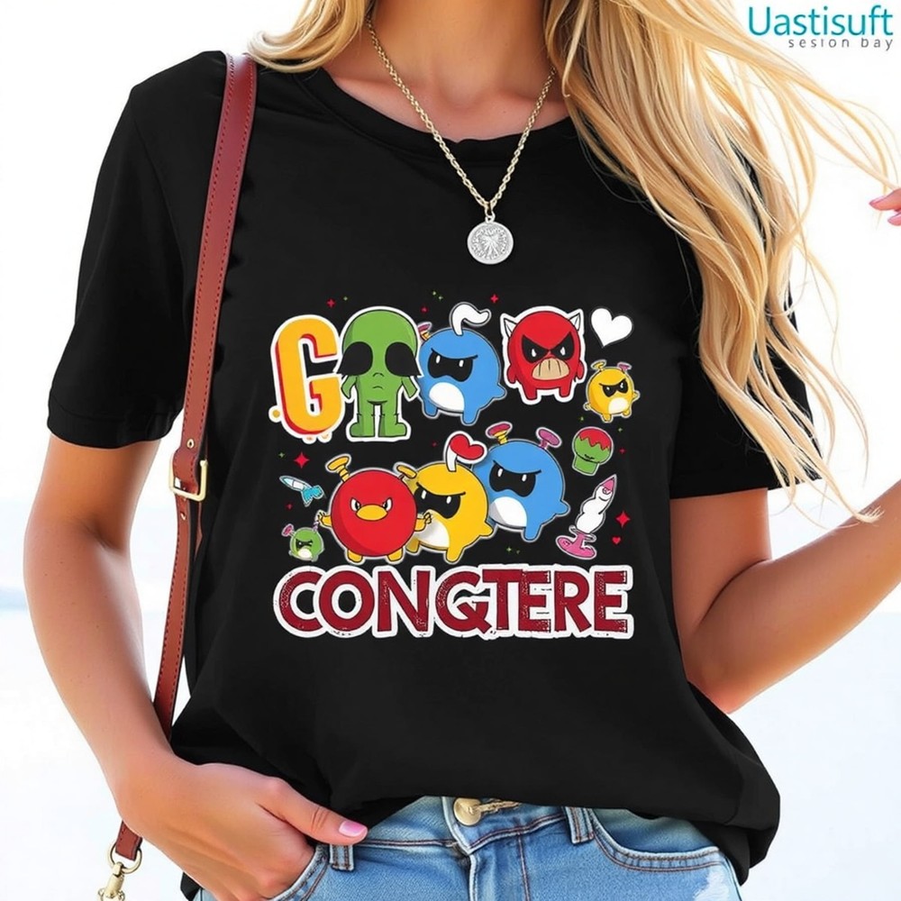 Colorful Cartoon Creatures Graphic T-Shirt for Fun Casual Wear
