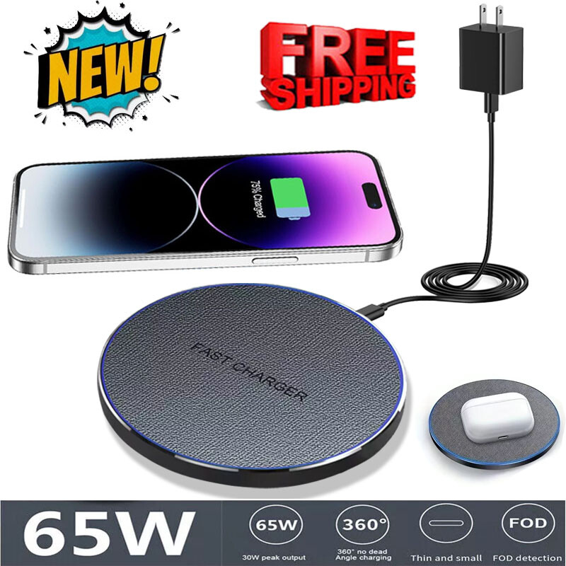 65W Fast Wall Charger Wireless Charge Pad For iPhone 16 15 14 13 12 11 Pro Max