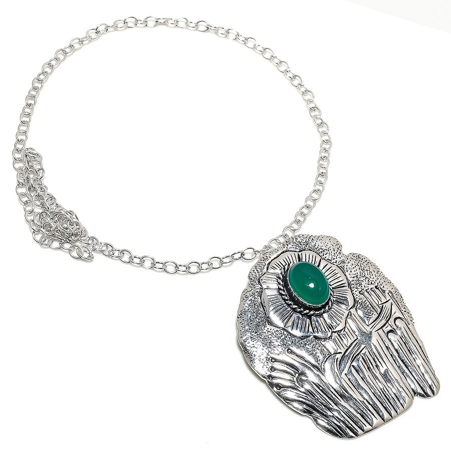 Handmade Green Onyx Gemstone Ethnic Necklace 18 Inch KN-566