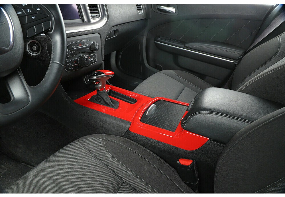 Red Gear Shift Frame Lever Knob Decor Bezel Cover Trim Kit For Dodge Charger 15+