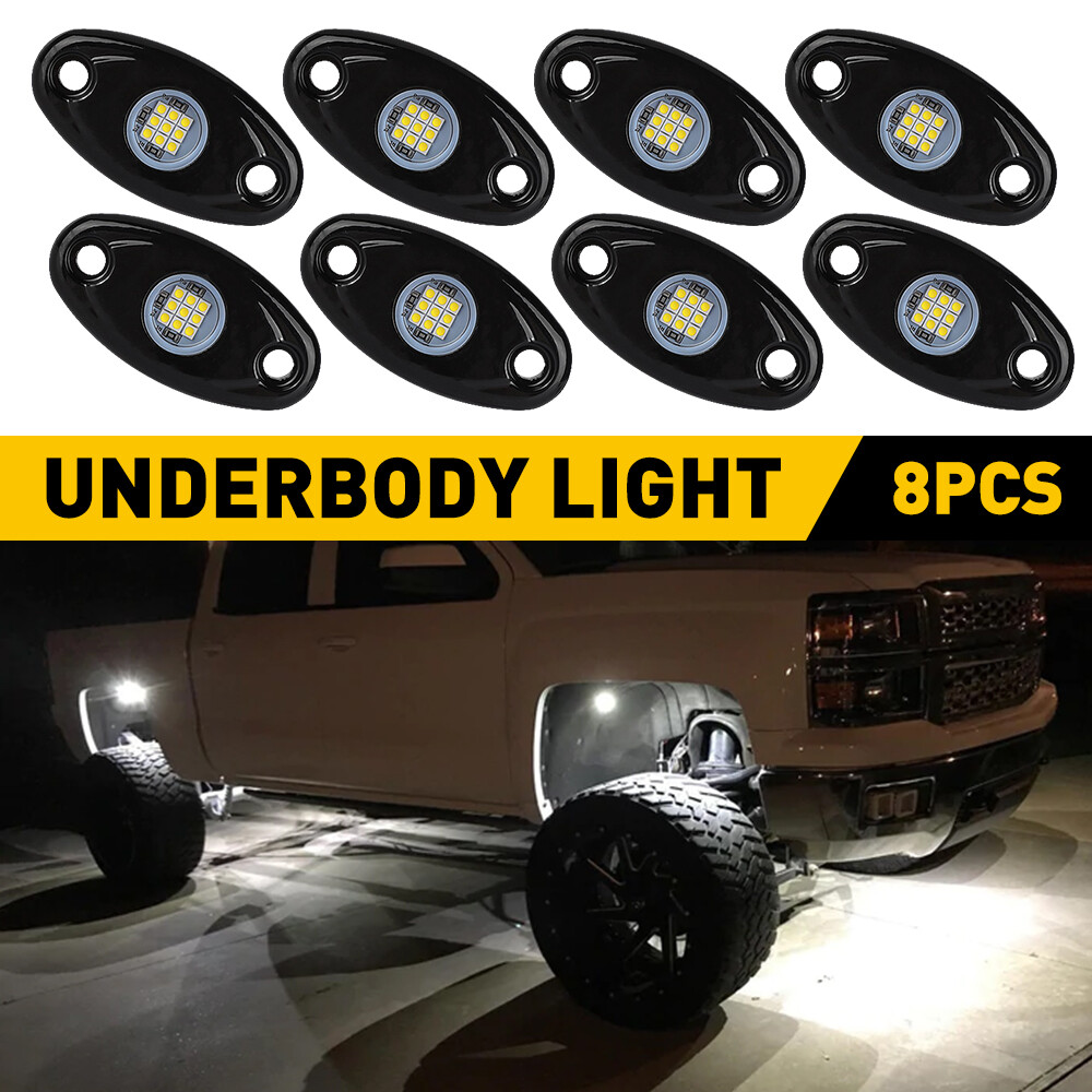 8x 9-SMD White LED Pods Rock Lights Kit Underbody Glow Lamp Waterproof Universal