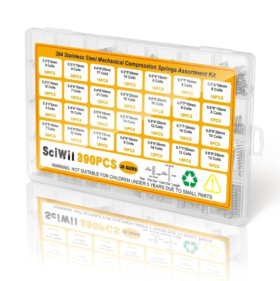 390PCS Stainless Steel Compression Spring Assortment Kit in 28 Sizes