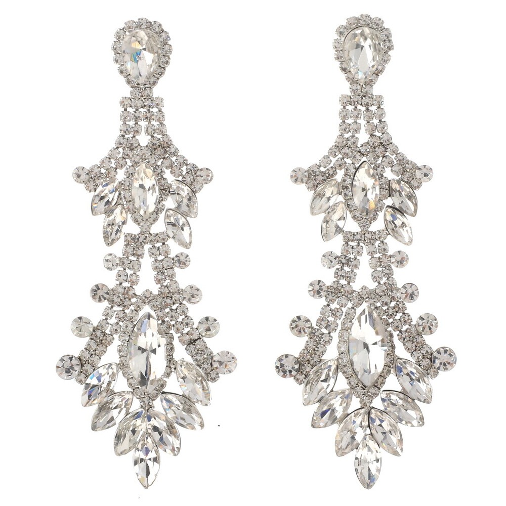 Silver Tone Metal Crystal Rhinestone Drop Post Earrings ESE7880-SCL
