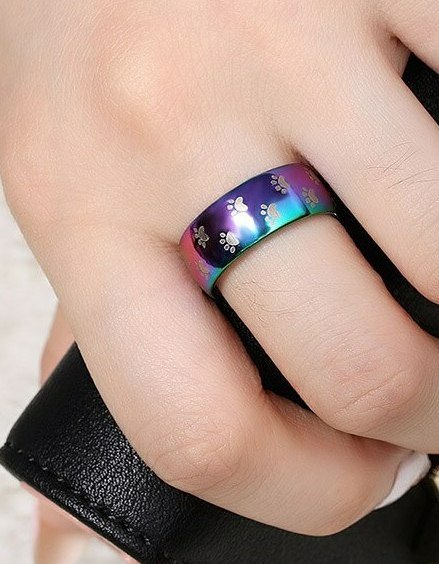 Paw Print Ring *SIZE 7* Rainbow Bridge Pet Dog Cat Memorial~Steel Band