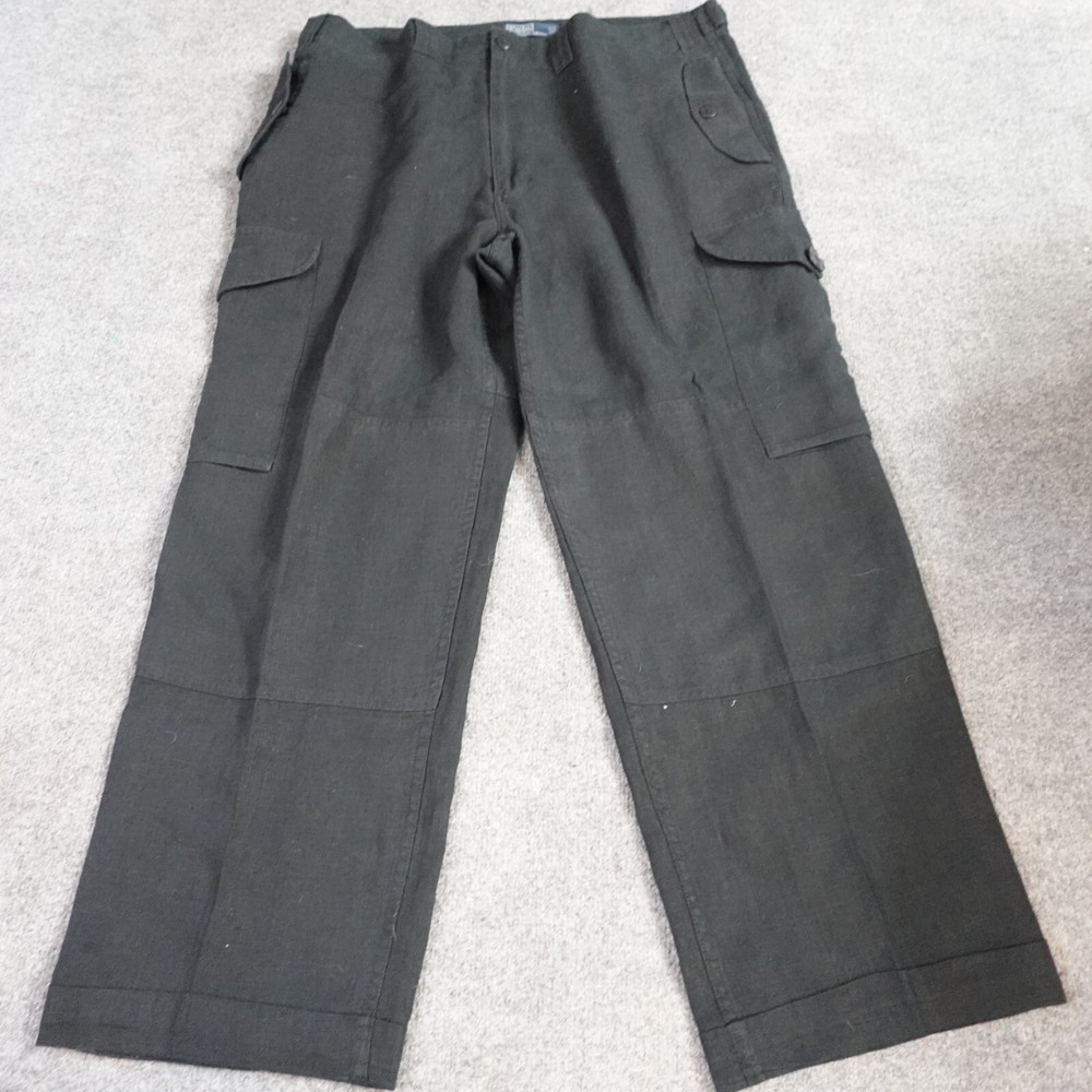 Polo Ralph Lauren Cargo Pants 40  x 31 Black 100% Linen Side Adjusters