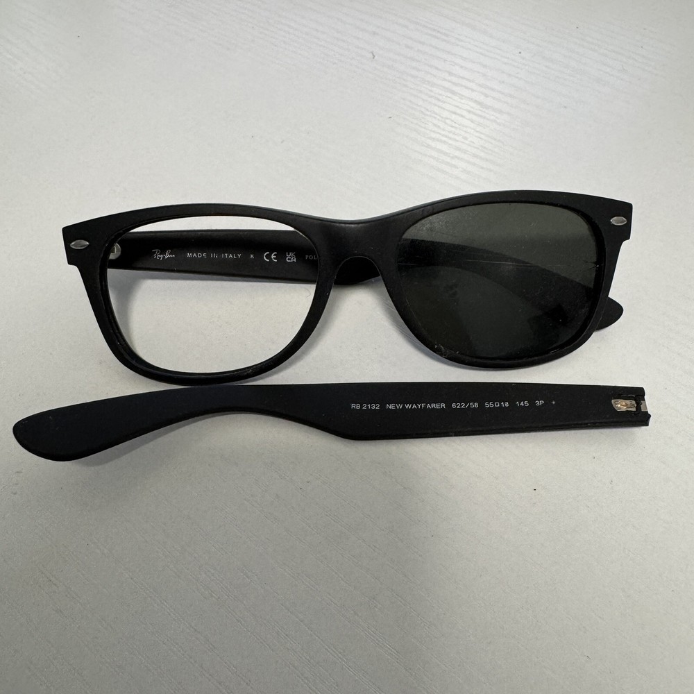 Ray Ban New Wayfarer Sunglasses RB2132 Matte Black for Parts Only