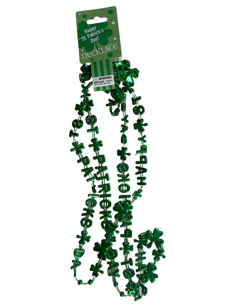 Green Happy Saint Patrick's Day Necklace! Clover Leaves & Beads Fun for All 9z