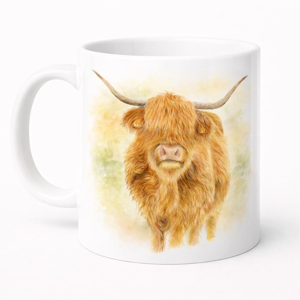 Highland Cow Mug Brew Crew Gifts White Ceramic 11 Oz Dishwasher Safe
