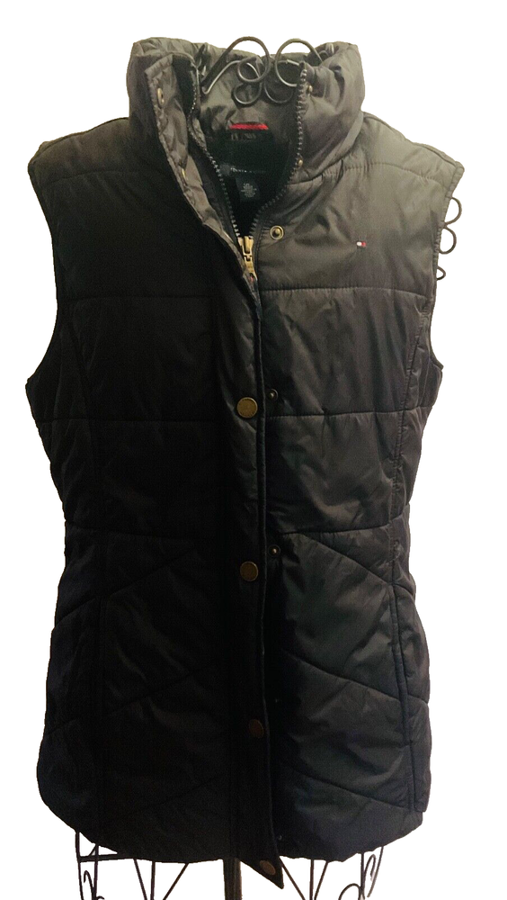 Tommy Hilfiger Full Zip Plus Button Front Puffer Vest Jacket Black Women Small