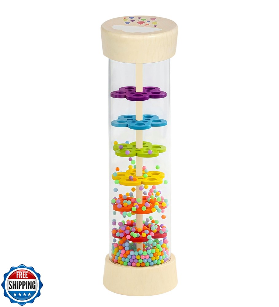 Montessori Wooden Rain Stick Sensory Toy for Babies 6-12 Months & Toddlers