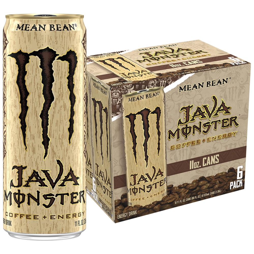 Java Monster, Mean Bean,Coffee + Energy Drink, 11 fl oz,6 Pack No foam half-caf