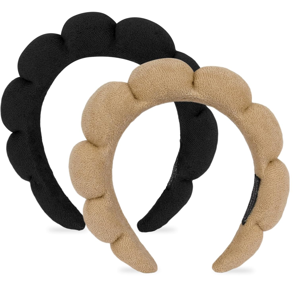 Puffy Spa Headband for Women Sponge Headbands for Girls 2 PCS Terry Towel Cloth