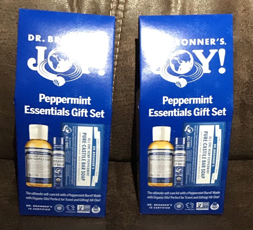 Dr Bronners Castile Bar Soap Lip Balm Gift Set Peppermint Joy