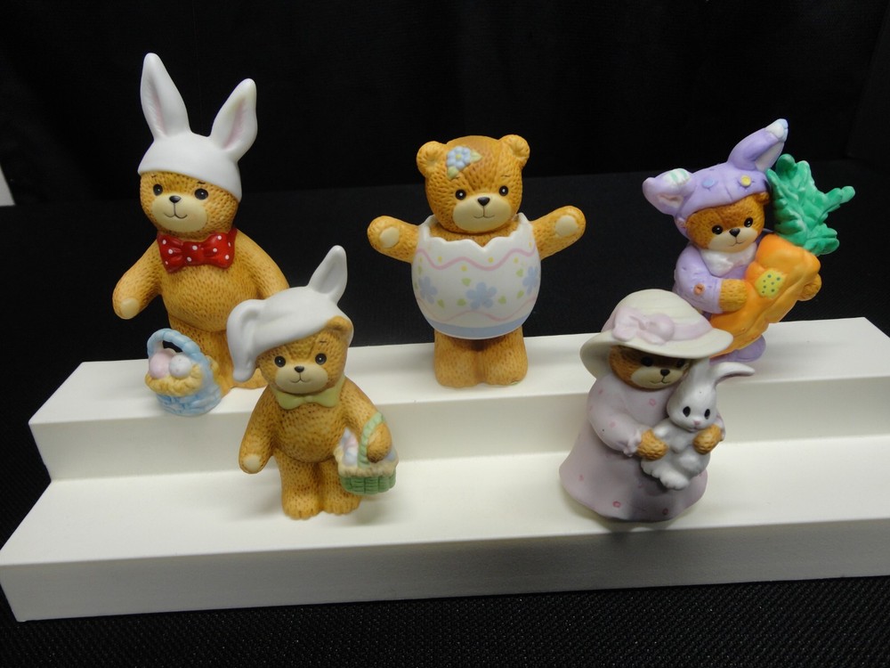 Vintage Enesco Lucy Me Bear Easter Bunny Hat Basket Eggs Signed Collectible