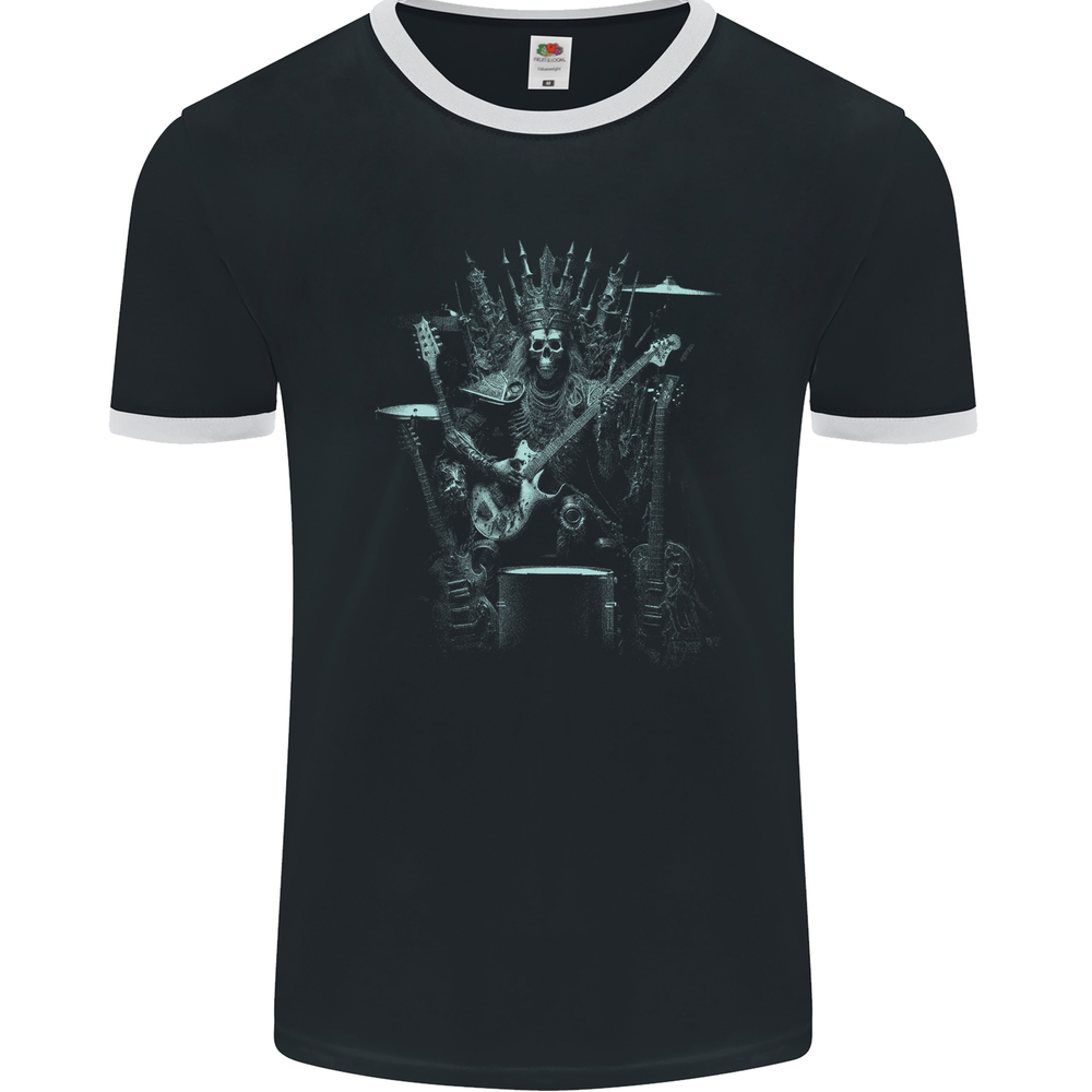 Heavy Metal Throne Skull Rock Music Guitar Mens Ringer T-Shirt FotL