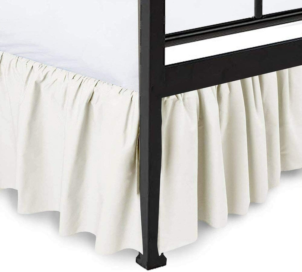 Ruffled Bed Skirt with Split Corners Full Ivory 21 Inch Drop 100% Cotton 600 TC