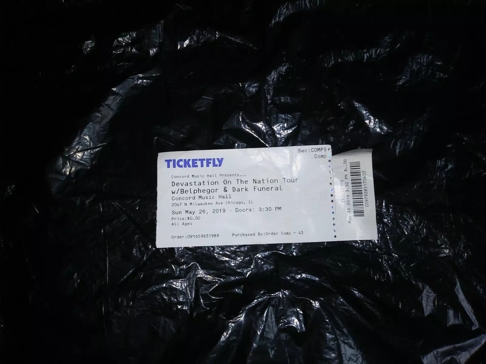 Belphegor Dark Funeral Incantation + Chicago 5/26/19 2019 Concert Ticket