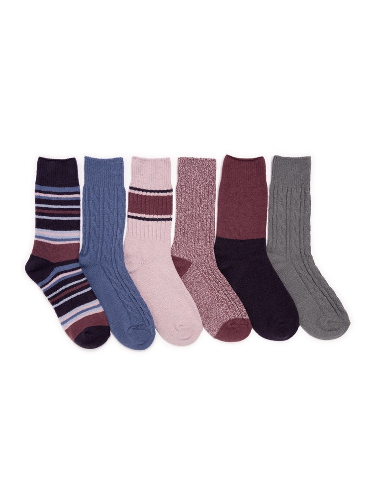 MUK LUKS Women's Crew Boot Socks, 6-Pack, Fits Shoe Sizes 6-11