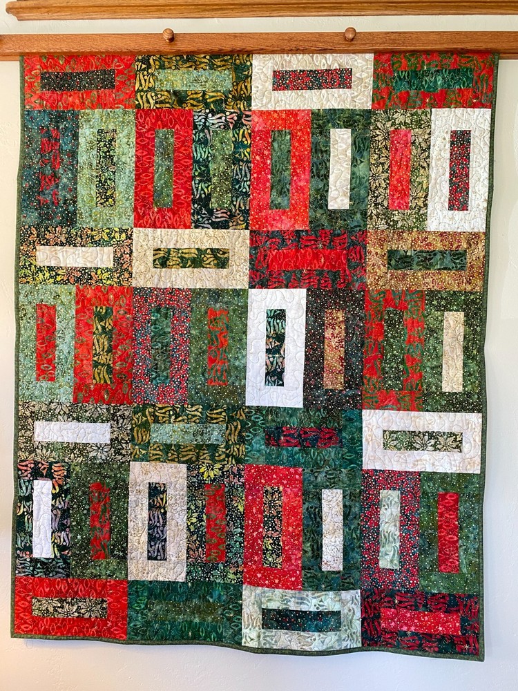 New Pre Cut Quilt Kit Christmas Batik Fabrics with Binding and Pattern 48 x 60