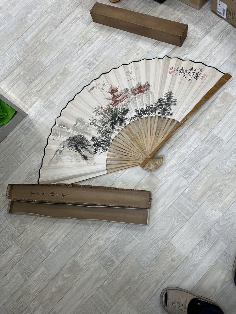 Chinese Large Fan Hanging Scroll Calligraphy Painting Hand-Painted Brush