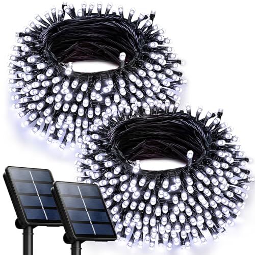 2PK 240LED Solar String Lights for Outside, 2Pack Total 240LED Cool White
