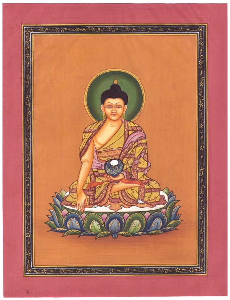 Miniature Silk Buddha Painting for Wall Art Gift 7x9 Inches Religious Decor