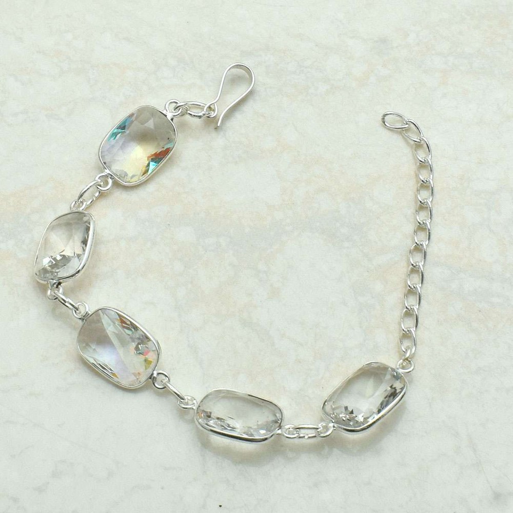 White Topaz Gemstone Handmade Bracelet Jewelry 7 Gms Wedding Gift AB-68892